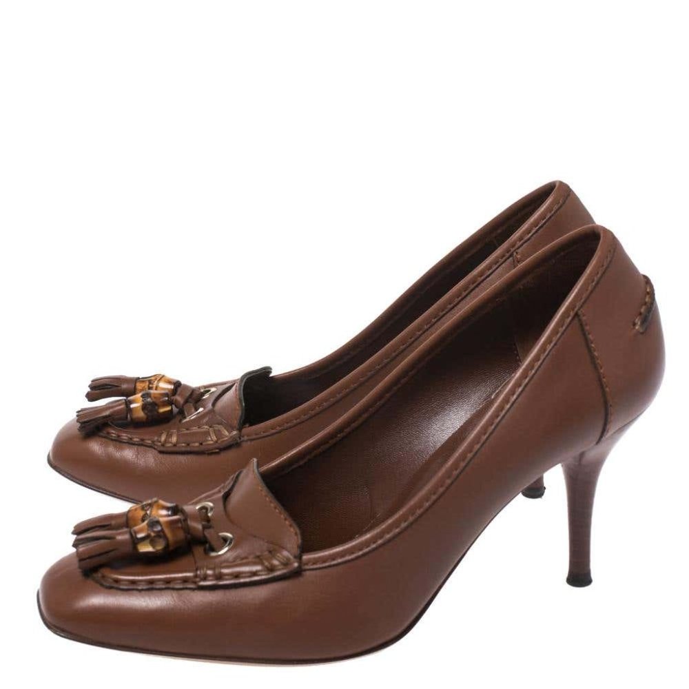 NEW Gucci Brown Leather Bamboo Tassel Loafer Pumps - Picture 2 of 8